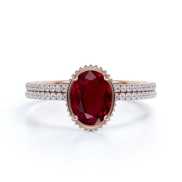 10k Real White Gold 1.50 Ct Oval & Round Cut Created Red Ruby & Simulated Diamond Stud Earrings 10k Real White Gold 1.50 Ct Oval & Round Cut Created Red Ruby & Simulated Diamond Stud Earrings